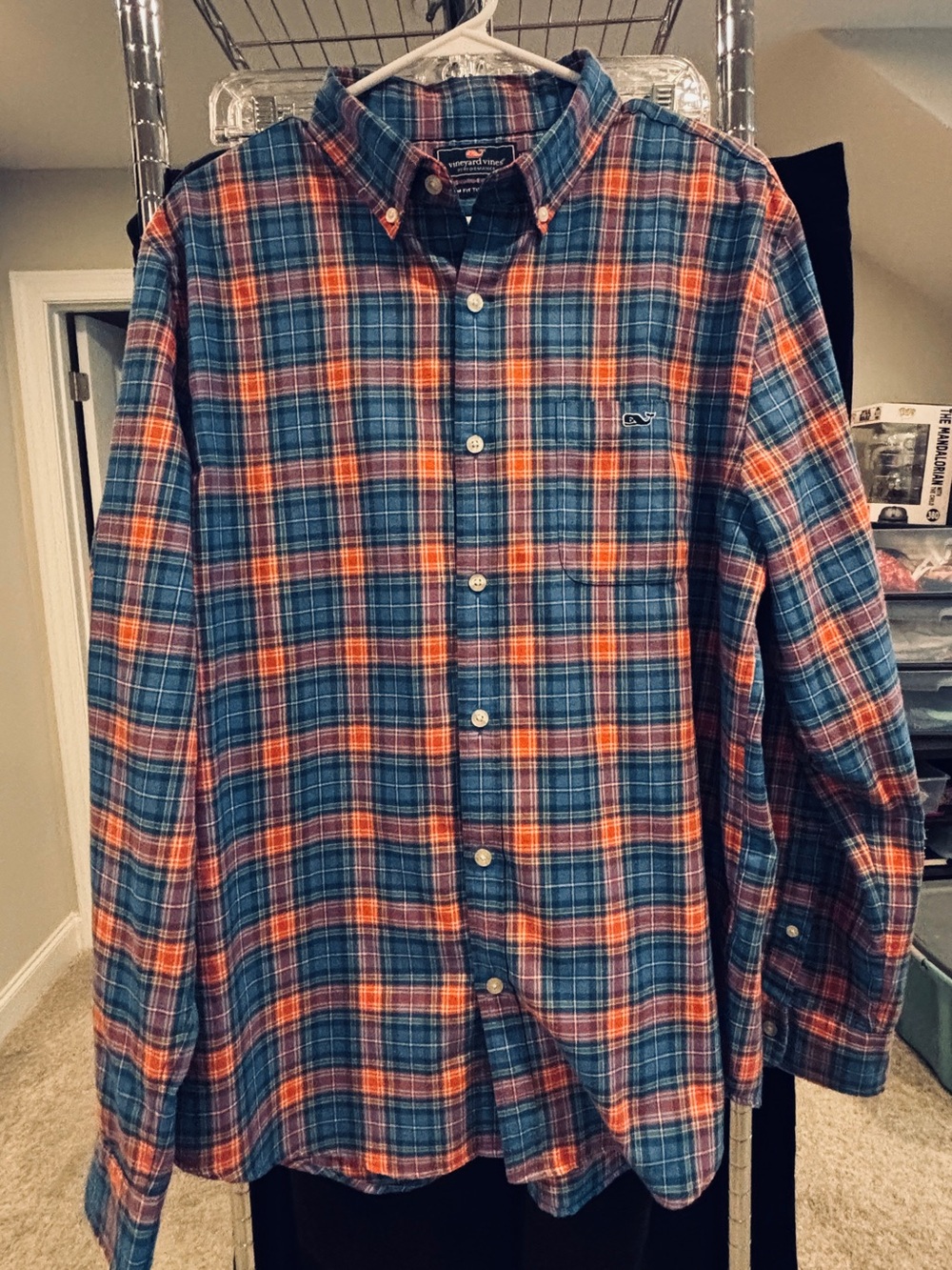 Vineyard Vines Performance Tucker slim fit pink blue plaid button down size L